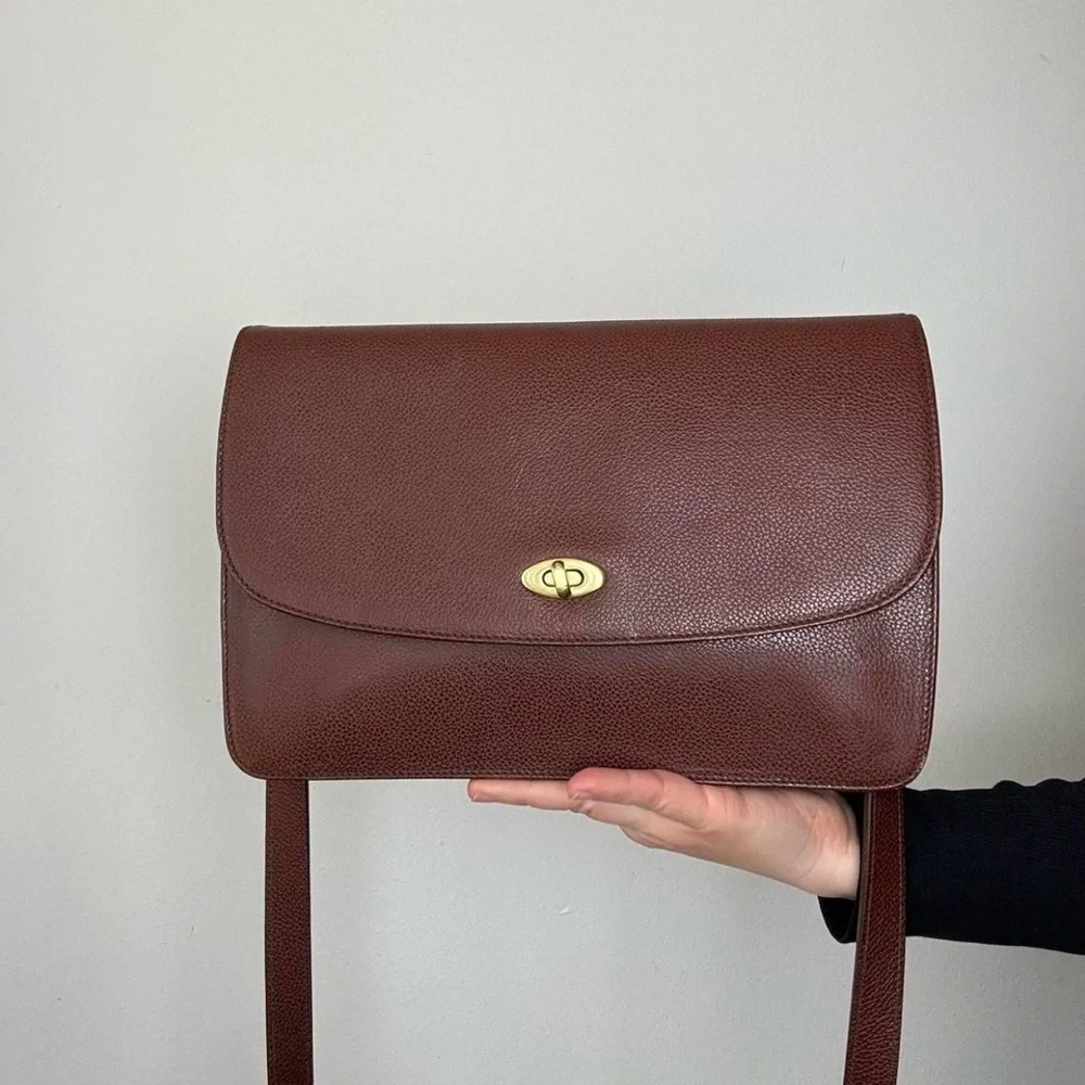 Vintage Coach Madison Royalton Pebbled Leather Maple Brown turn lock ITALY - Picture 1 of 7